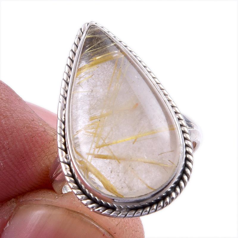Natural Golden Rutile Gemstone 925 Solid Sterling Silver Jewelry Ring S.6 L1s74