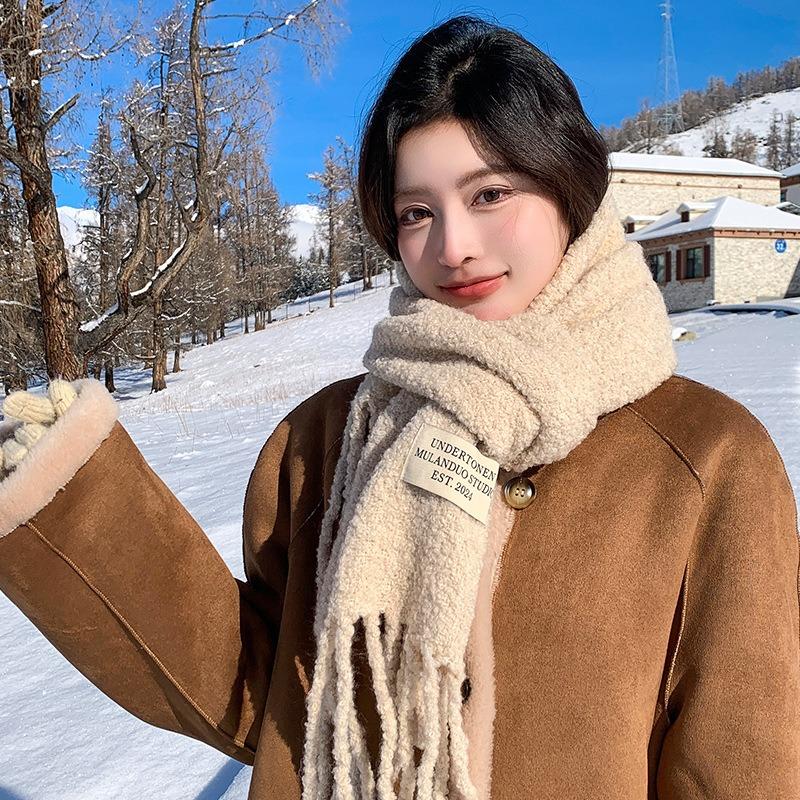 Alpaca Circle Fringed Scarf Containing Wool Warmth Versatile Knitted Scarf Female Autumn and Winter Couple High Sense