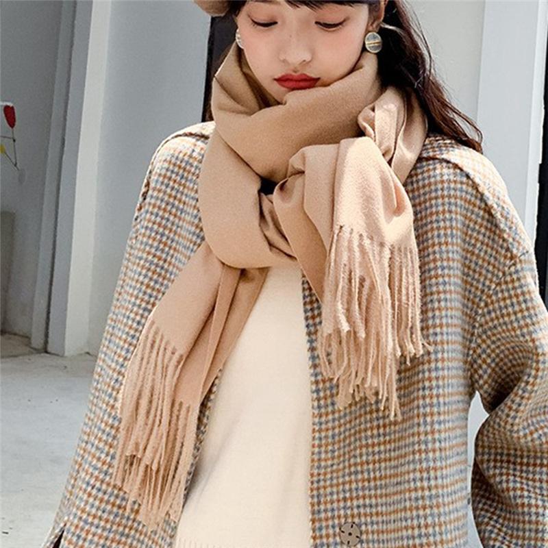 200*70 см Высококачественный однотонный искусственный кашемировый шарф Осень-зима с принтом Теплая шаль для женщин Подарок