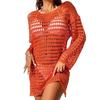 Summer Sexy Bikini Cover Up O-neck Long Sleeve Crochet Beach Dress Solid Color See-through Hollow Swimsuit Cover Up