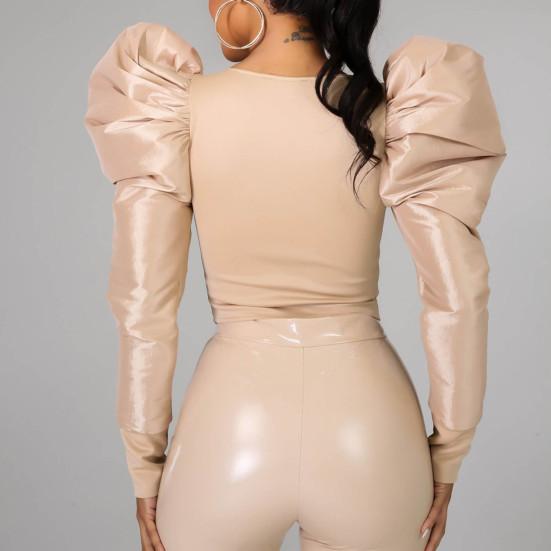 Женская блузка повседневная пэчворк рукав-буф, женская весенне-летняя облегающая блузка для вечеринки