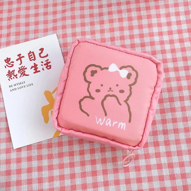 Cute Mini Cosmetic Bag Cartoon Coin Purse Portable Women Small Pouch Makeup Organizer Case Sanitary Napkin Lipstick Storage Bag