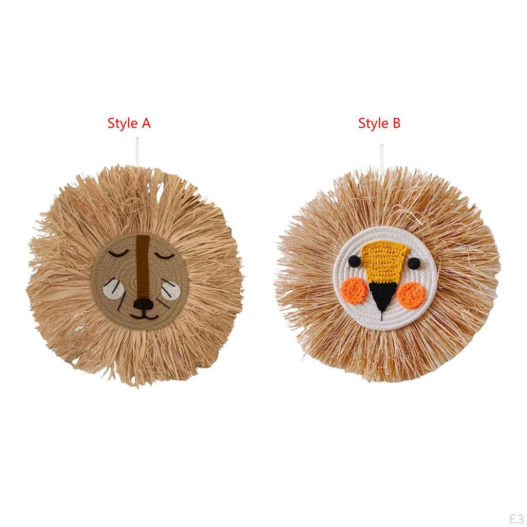 15.7inch Cartoon Woven Animal Head Wall Decoration Handcrafted Cotton Thread for Gallery