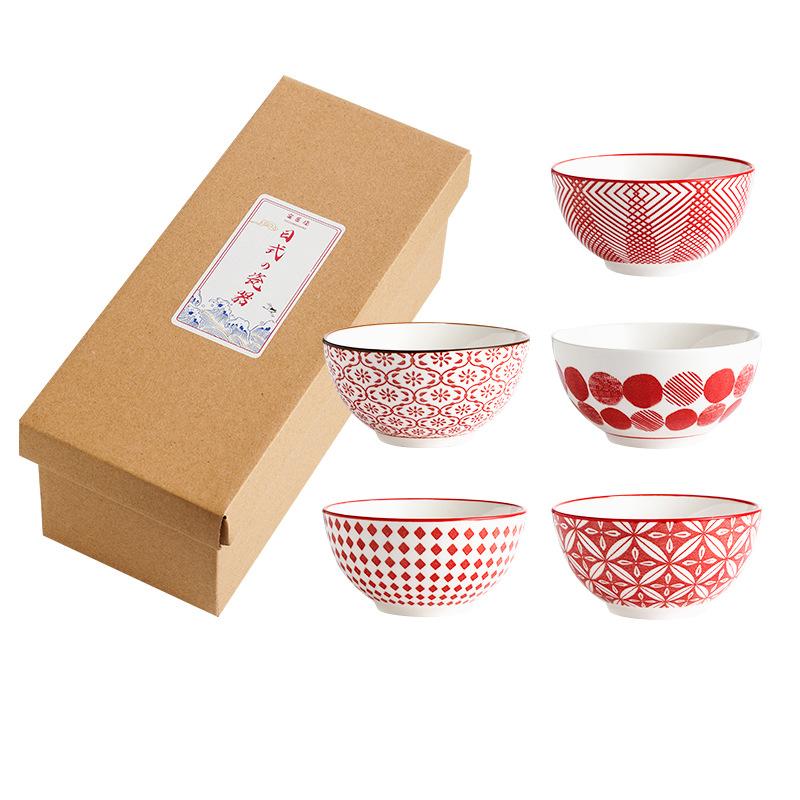 Набор из 5 мисок, керамические миски для обеда, 4,5-дюймовая синяя фарфоровая миска для рисового супа, овсянки с подарочной коробкой, подходит для микроволновой печи