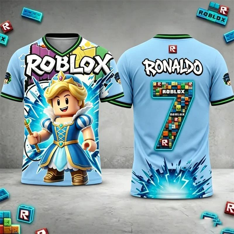 Детская футболка Roblox с индивидуальным именем и номером Роналду, 3D-печать, стиль джерси, короткий рукав, повседневная, летняя спортивная одежда для детей, для фанатов