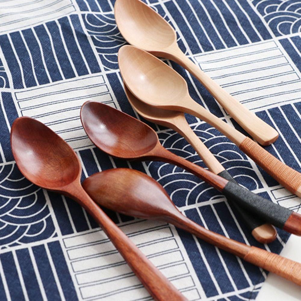 Stirring Mixing Eating Wooden Elegant Dinnerware Kitchen Utensil Scoop Soup Spoons Cutlery