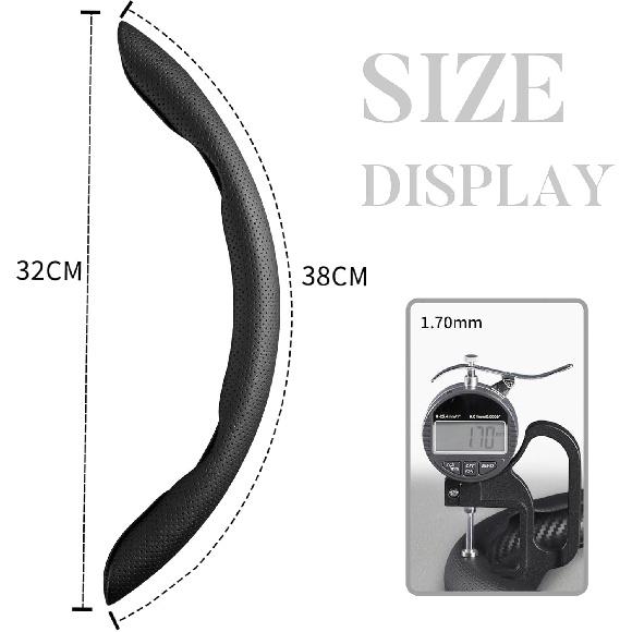 Car Steering Wheel Cover Leather Snap On 3Pcs Set Non-Slip Protector Wrap Steering Wheel Accessories 14.5-15 Inch Universal Black