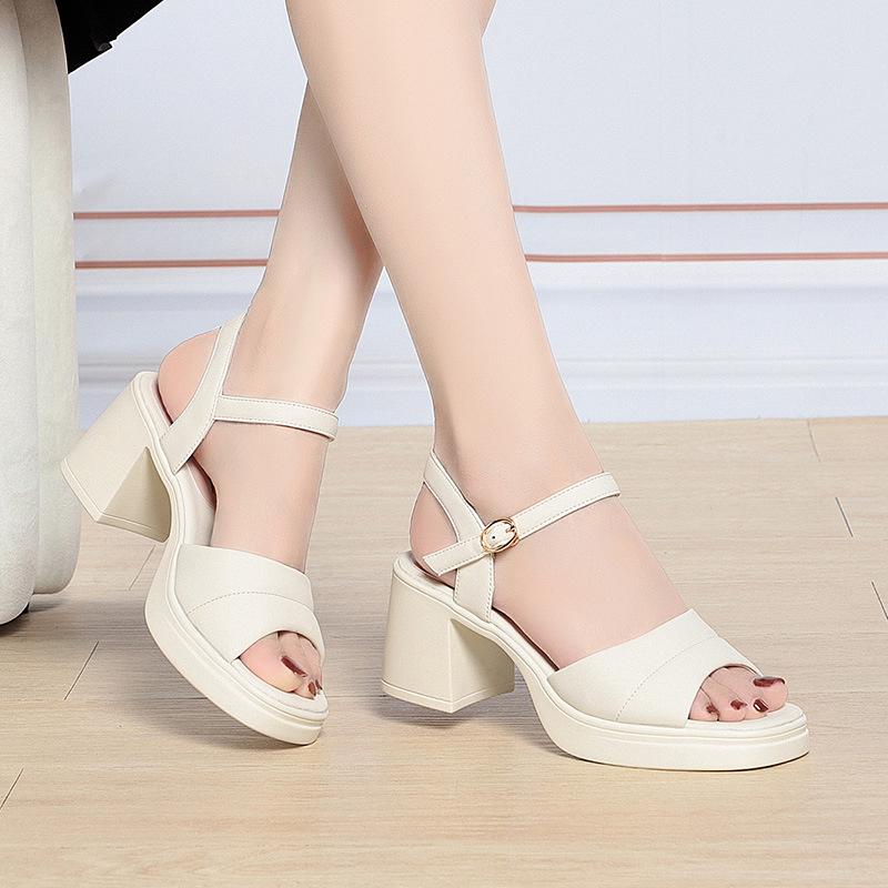 Fashion Fashionable Thick-Soled One-Strip Sandals For Women With Thick Heels Open Toes Soft Sole Versatile High Heels Simple Comfortable