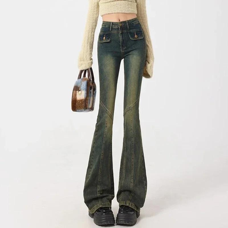 Женские джинсы с высокой талией, эластичные, широкие, женские, винтажные, облегающие, расклешенные брюки, женские, синие, черные, серые, джинсовые брюки, большой размер