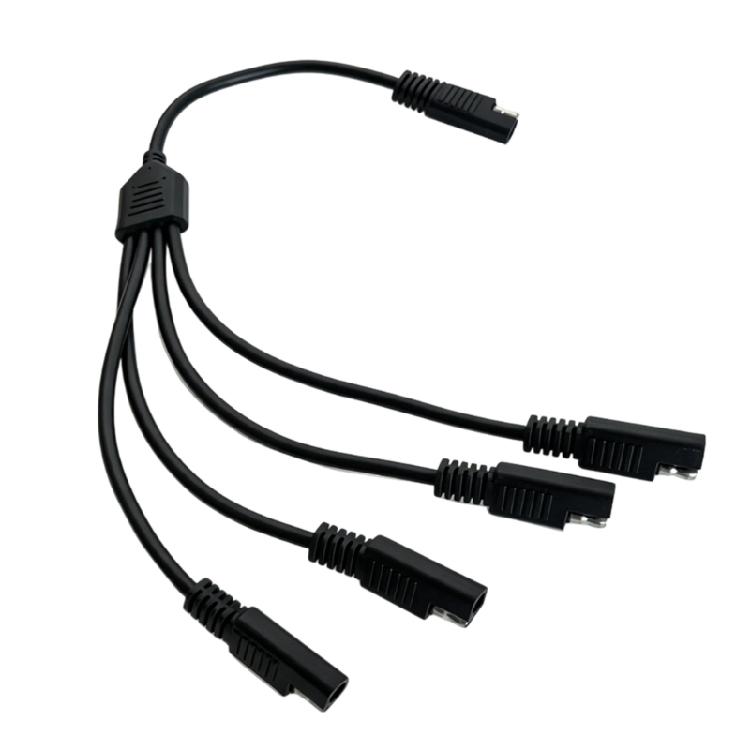 SAE Branch Cable for Power Distribution, 40cm 1 Male to 4 Female Splitter Wire with Copper Conductors for Vehicle and Solar Wiring