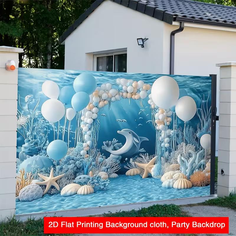 2D Underwater Dolphin Backdrop Kids Birthday Party Photography Background