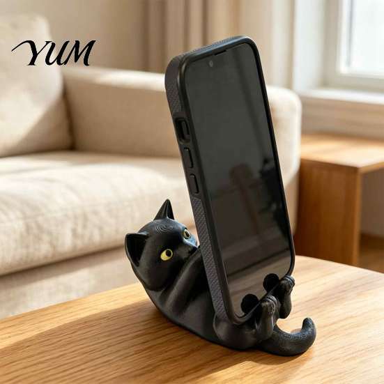 Desktop Cat Figurine 3D Printed Phone Holder, Lying Kitten Mobile Stand, PLA Support for Home Office Desk Decor, Gift Lovers Hands Free Stand