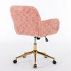 Fluffy Faux Rabbit Hair Vanity Chair, Pink Adjustable Height 360 degrees Swivel Home Office Chair with Armrest, Golden Metal Rolling Base,DE1831PK