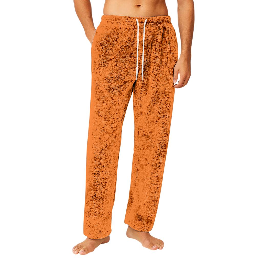 Men's Drawstring Pocket Flannel Pants Homewear Sleep Pants