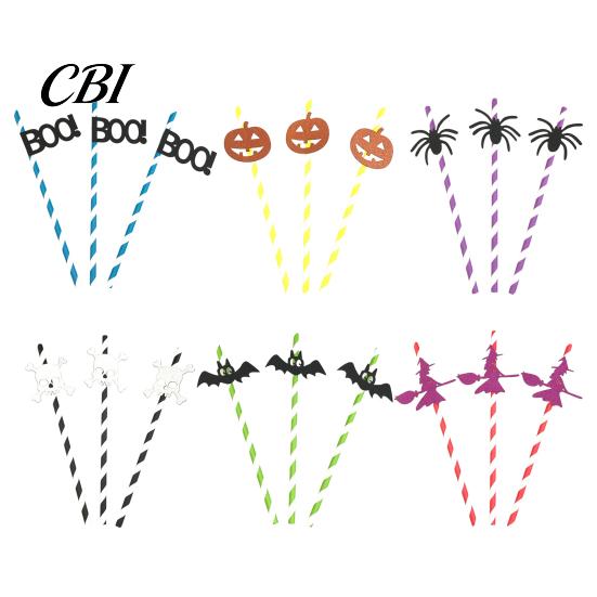 Halloween Party Accessories 10PCS Disposable Paper Straws, with Theme Decorative Patterns, Odorless Juice And Cocktail Straws Striped Drinking