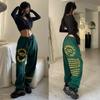 Спортивные штаны с зеленым принтом, женские корейские модные спортивные штаны большого размера, мешковатые широкие брюки в стиле хиппи, уличная одежда