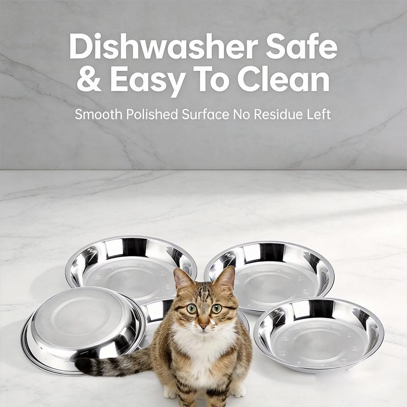 Stainless Steel Shallow Pet Bowl for Cats Dogs Kitten Puppy Rabbit - Food Water Feeder Dish Stackable Easy to Clean Feeding Dish