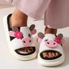Fashion Casual Platform Slippers Women Home Cute Cartoon Cow Designer Shoes Girls Fashion Popular Elegant Indoor Slipper Flats Open Toe