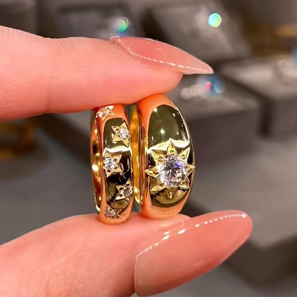 Luxury Octagram Star Ring for Women Fashionable Zircon Sunflower Tail Ring Unique Design Index Finger Jewelry