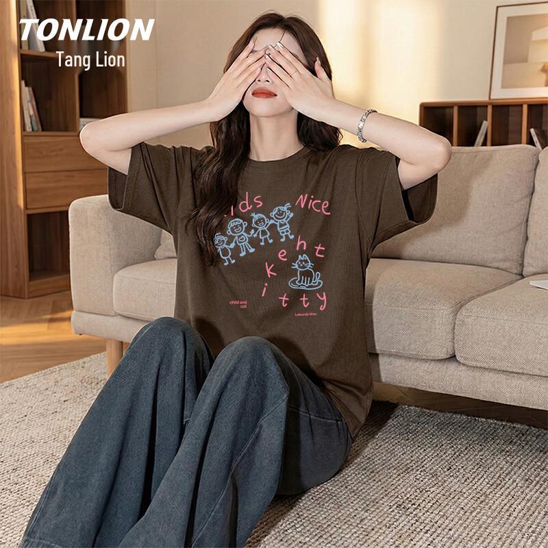 Женская футболка TonLion из чистого хлопка свободного кроя с круглым вырезом