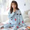 Женский пижамный комплект с длинным рукавом и мультяшным принтом - Милая домашняя одежда в корейском стиле для осени, зимы, весны - Доступен большой размер