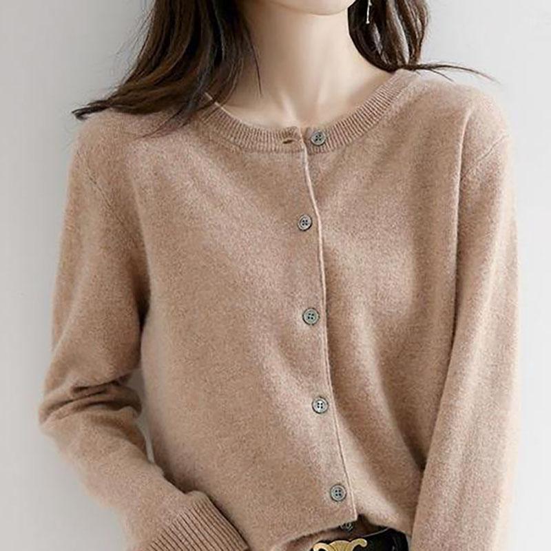 Весна Осень Женские Длинные Рукава Топ Кардиганы Свитер O-образный вырез Вязаные Кашемировые Кардиганы Однотонные Однобортные Женские Свитера