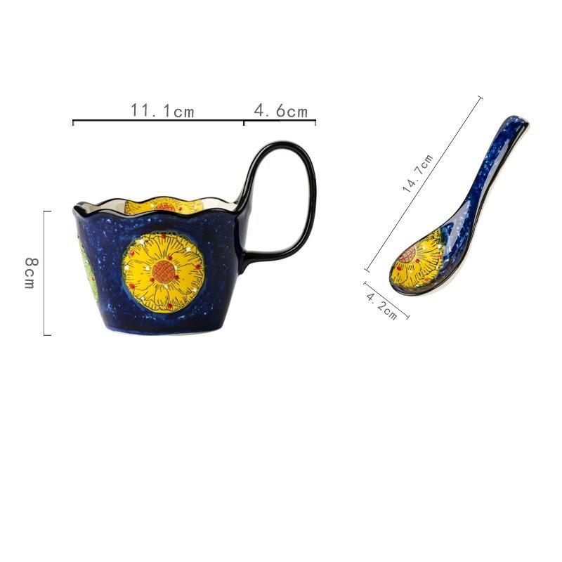 400 мл керамическая кружка с ручкой и ложкой, тисненый дизайн, подарочные кружки в винтажном стиле, кофейные чашки, посуда для напитков, чайные чашки, столовые приборы для питья