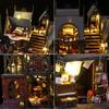 Spilay DIY Wooden Dollhouse Model Castle Building Scenery, Miniature Dollhouse DIY Kit Set for Beginners - (Magic House) + LED Light, Dustproof Cover