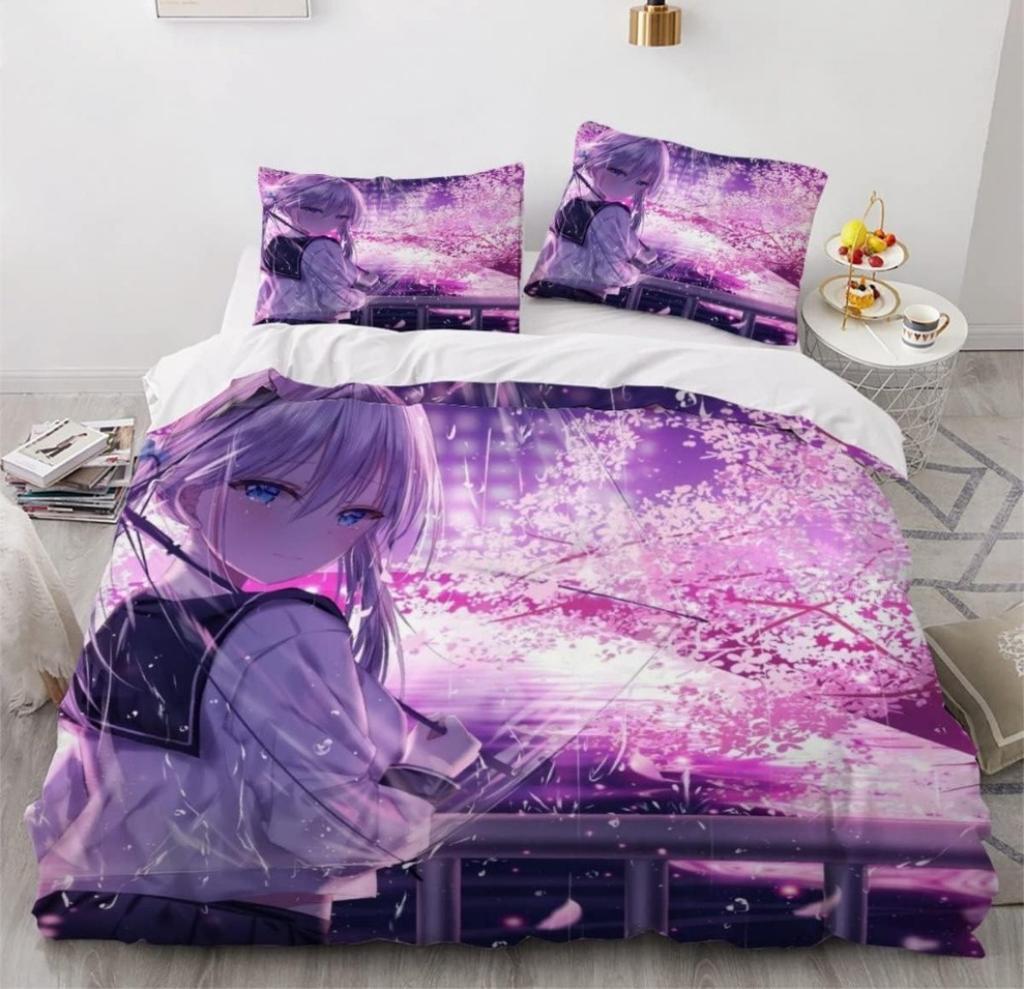 Мультяшный комплект постельного белья с аниме-девушкой, 3 предмета, 3D-принт, аниме-пододеяльник на молнии, подростковое микрофибровое постельное белье с 2 наволочками