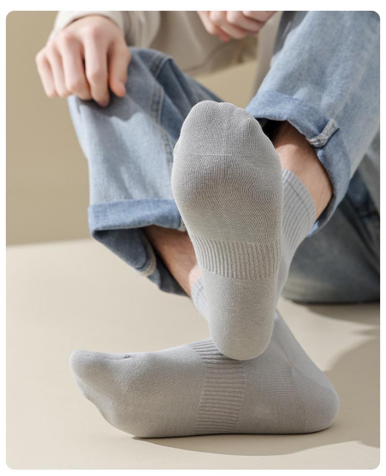 Мужские спортивные носки до середины икры из чистого хлопка - Дезодорирующие, Противоскользящие, Повседневные для весны и осени