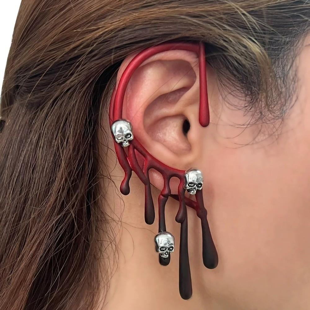 Skull Exaggeration Lava Earrings Gothic Single Ear Cuff Personality Halloween Ear Clip Cosplay