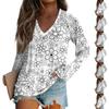 Women's Fashion Loose T-Shirt V-Neck Long Sleeve Vintage Floral Print Casual Top