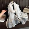 Thin Butterfly Embroidery Scarf Pearl Women Hijab Shawls Elegant Silk Scarf  Lady