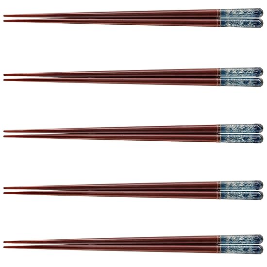 J-kitchens Chopstick Set, 5 Pairs, Acrylic Resin & Natural Wood, Dinner Standard, Akuria Kiriko Mats