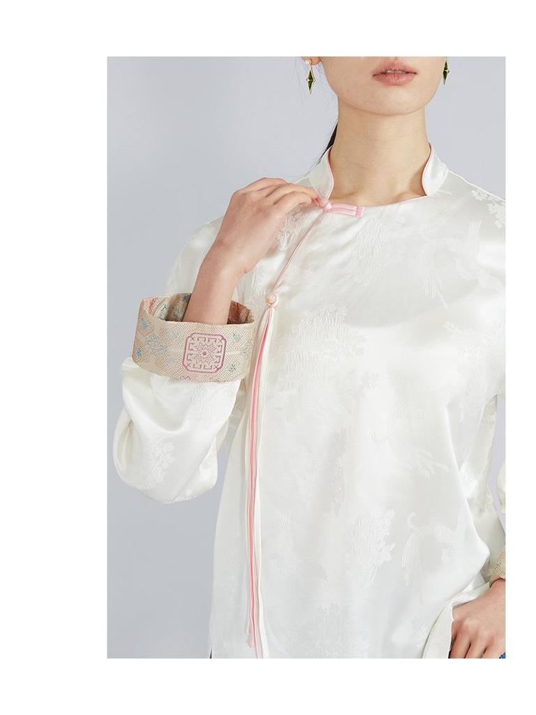 Рубашка из тутового шелка с парчой Сун - 100% натуральный шелк, плотность 35 момми, молодежный национальный стиль, крепдешин