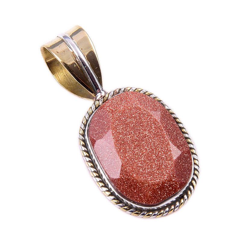 Натуральный солнечный камень, двухцветный кулон из стерлингового серебра 925 пробы, 1,25 дюйма, S6i47