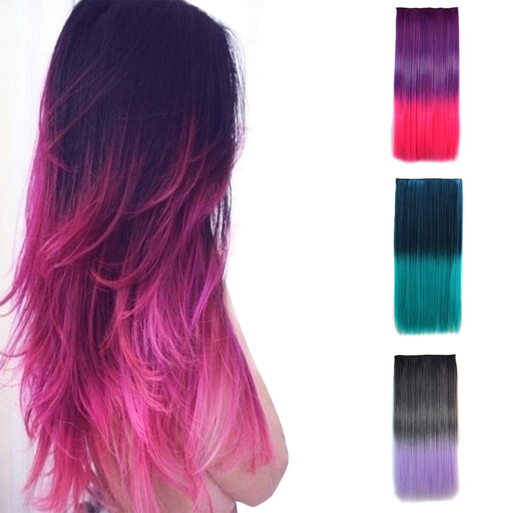 Colorful Straight Hair Extensions Rainbow Multi-Color Clip In Synthetic Long Hairpiece Party Highlights Clip In Hair Extensions