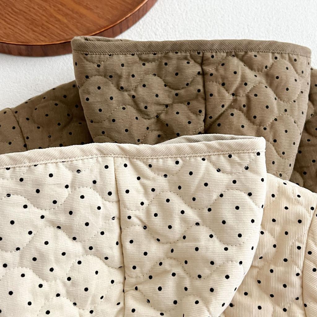 Children's Cotton-padded Coat 2024 Winter Infant Baby Polka Dot Corduroy Thickened Hooded Cardigan Cotton-padded Jacket