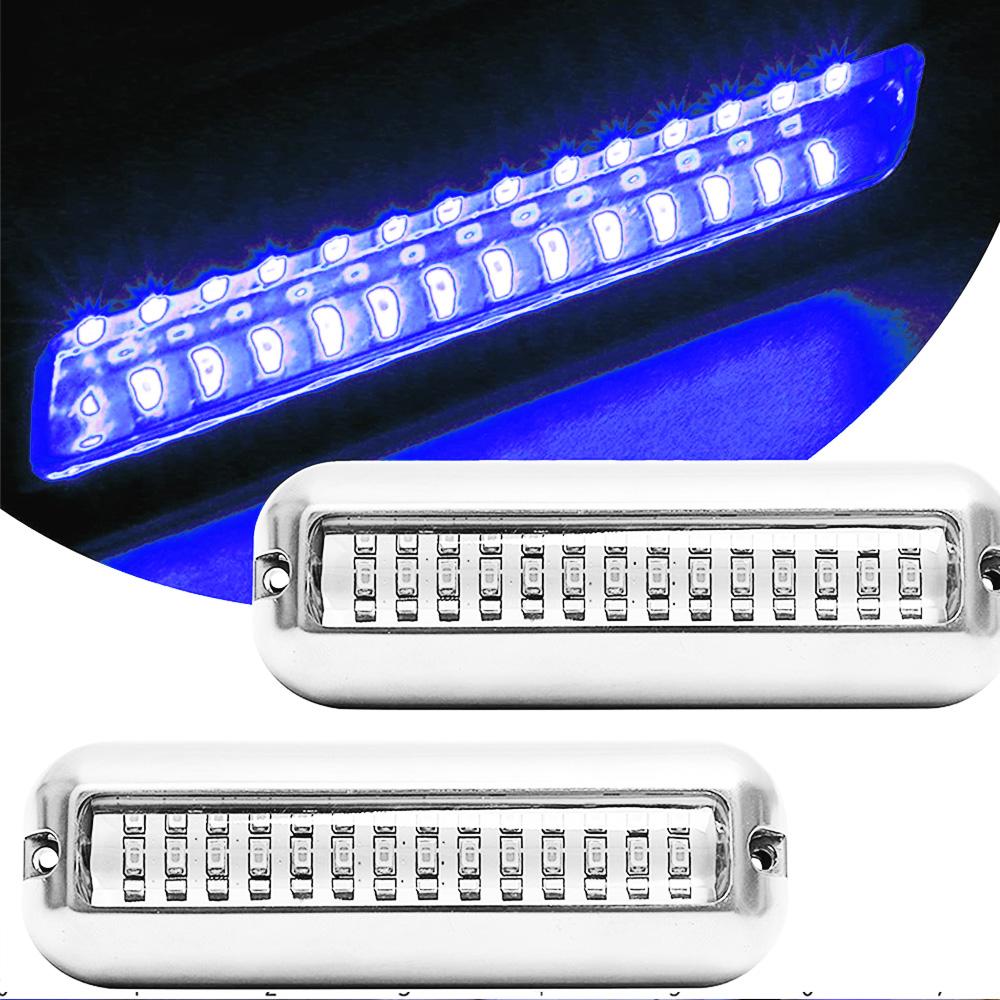 2pcs Bule 42LED Marine Boat Transom Light Stainless Steel Underwater Lamp 2000LM