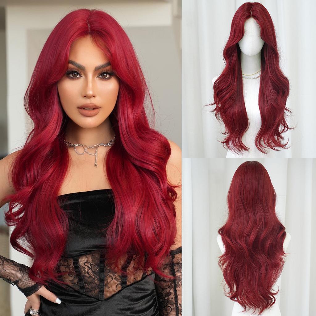 Женский коричневый парик с кружевной передней частью, ручной работы, длинный волнистый парик, пробор посередине, крупные волны, накладка для волос