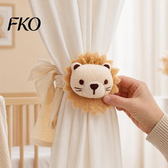 Soft Fabric Curtain Tieback Cartoon Animal Tieback, Cute Lion Bear Tie, Adjustable Holder Strap Flower for Baby Room Nursery
