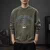 Осенний тяжелый бамбуковый хлопок стираный свитер мужской американский ретро-принт с длинными рукавами свободная хлопковая нижняя рубашка Tide