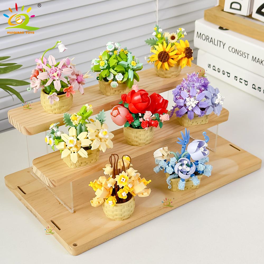 HUIQIBAO Модель Вечного Цветка Букет Комнатное Растение Микро Конструктор MOC DIY Украшение для Дома и Стола Кирпичный Конструктор для Детей