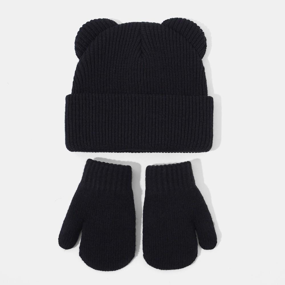 Solid Color Infant Beanie Cap Winter Baby Hat Glove Set Cute Baby Knitted Hat Boys Girls