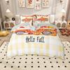 Homewish Hello Fall Autumn Duvet Cover Set, Harvest Season Pumpkin Bedding Set, Botanical Maple Leaves Bed Set
