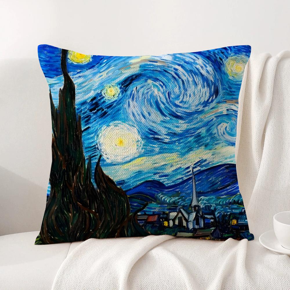 Classic VVanGogh Art Cushion Cover Natural Linen Organic Fabric DoubleSided Printing Sofa Home Decor Gift Pillow Cover