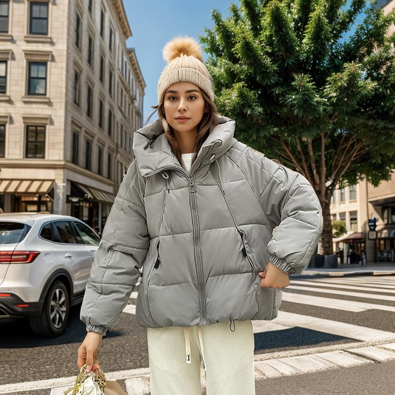 Пуховая хлопковая одежда женская короткая зимняя с капюшоном свободная утолщенная хлебная одежда хлопковая одежда женское пальто