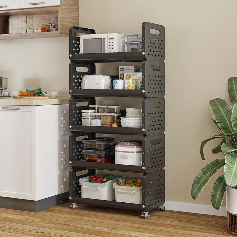 Multi-storey Moveble Storage Rack Multi-Functional Kitchen Basket Household Small Cart Floor Standing For Fruits And Vegetables