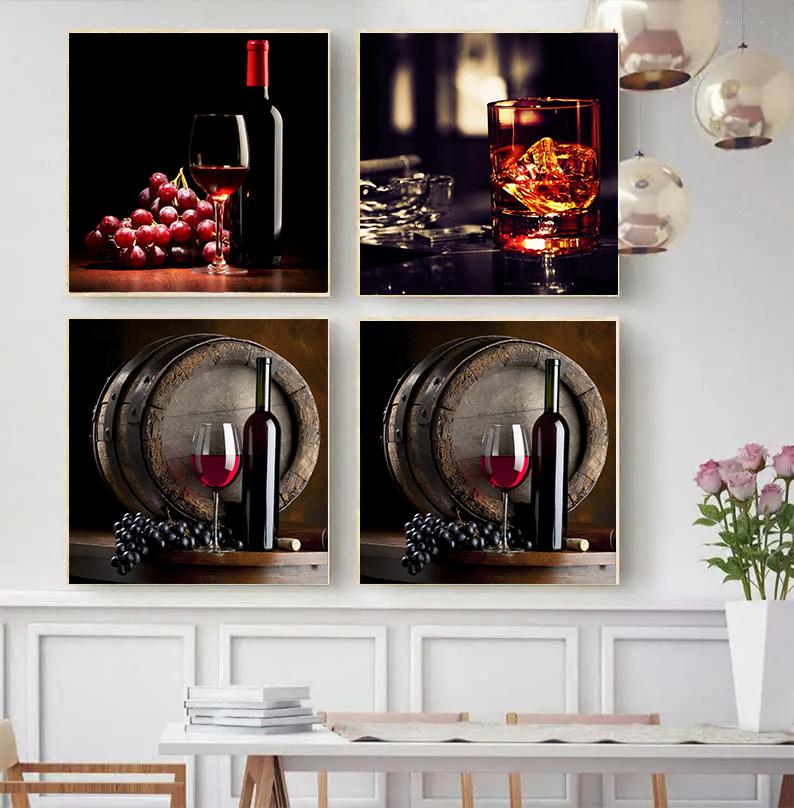 Kitchen Bar Red Wine Grape Beer Wall Art Canvas Painting Still Life Nordic Poster Wall Pictures Decor For Living Room