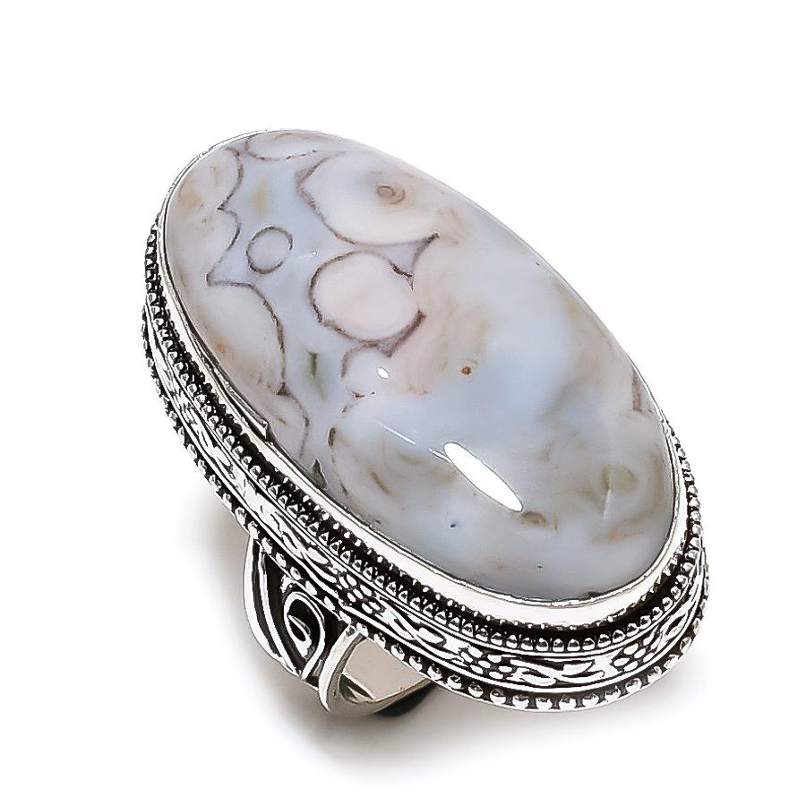 Natural Ocean Jasper Gemstone Handmade 925 Sterling Silver Jewelry Ring S.7 T6y51